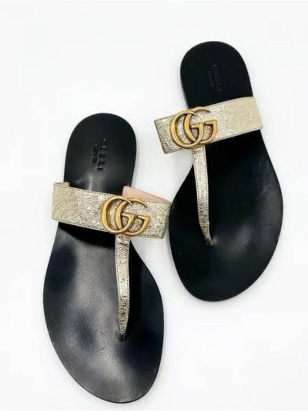 Gucci Marmont Metallic Gold GG Thong Sandals